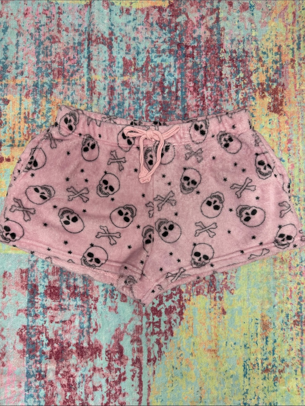 Link Pink Plush Skull Print Girls' Lounge Shorts